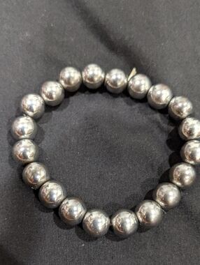 Silver Hematite Bead Stretch Bracelet - Classic Unisex Jewelry